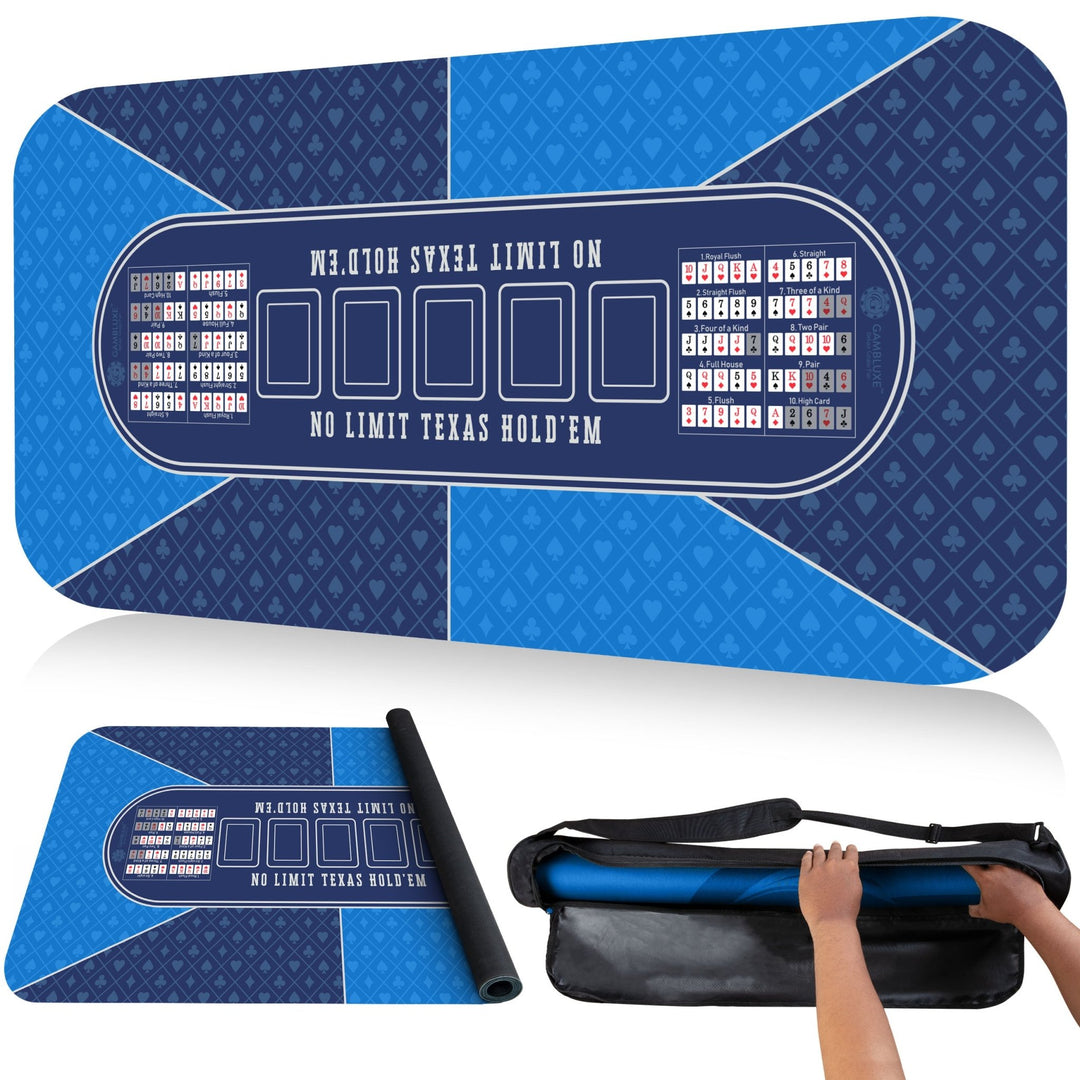 47" x 23" Blue Professional Poker Mat - GAMBLUXE
