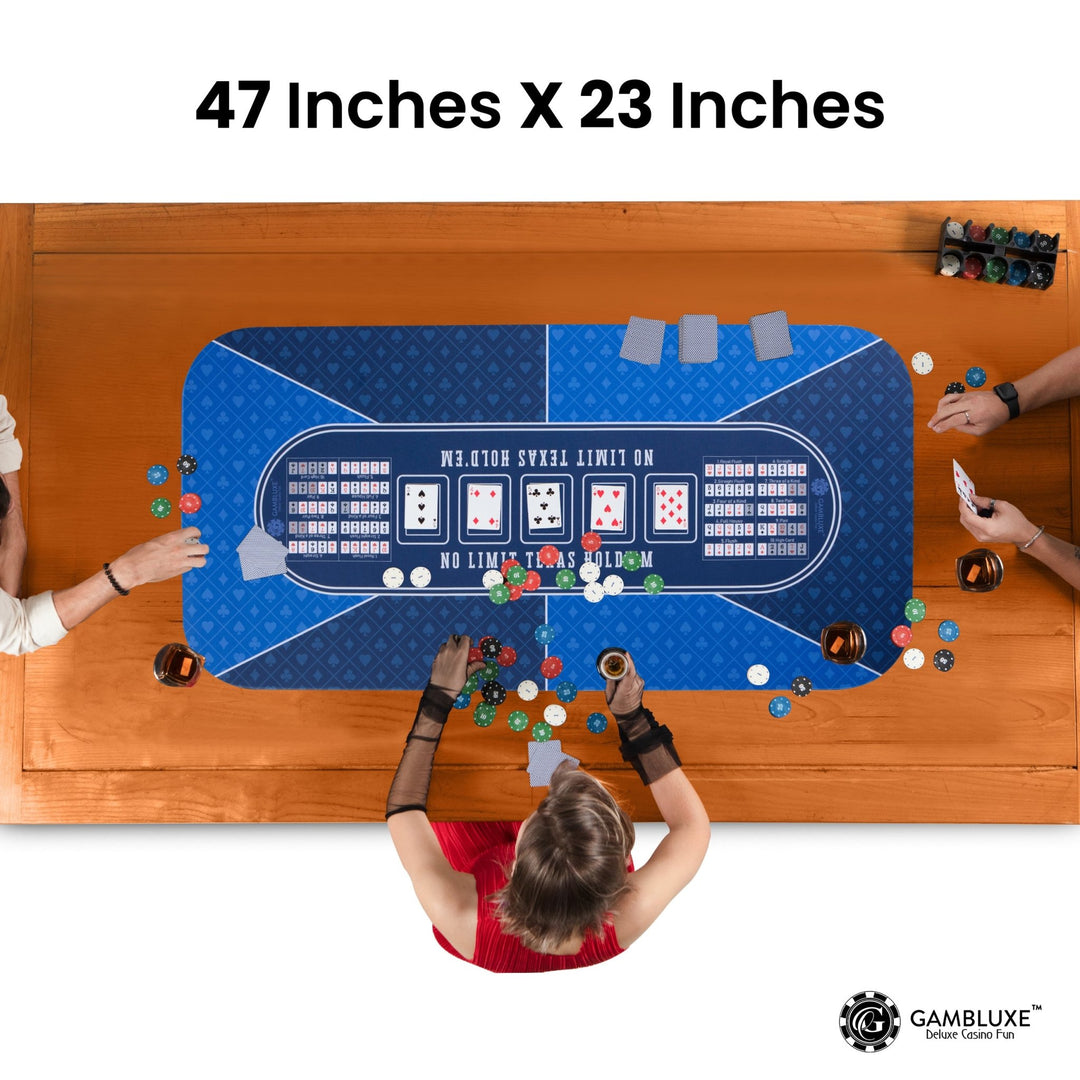 47" x 23" Blue Professional Poker Mat - GAMBLUXE
