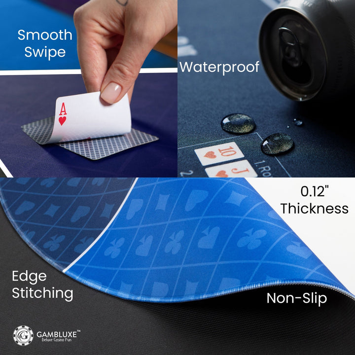 47" x 23" Blue Professional Poker Mat - GAMBLUXE
