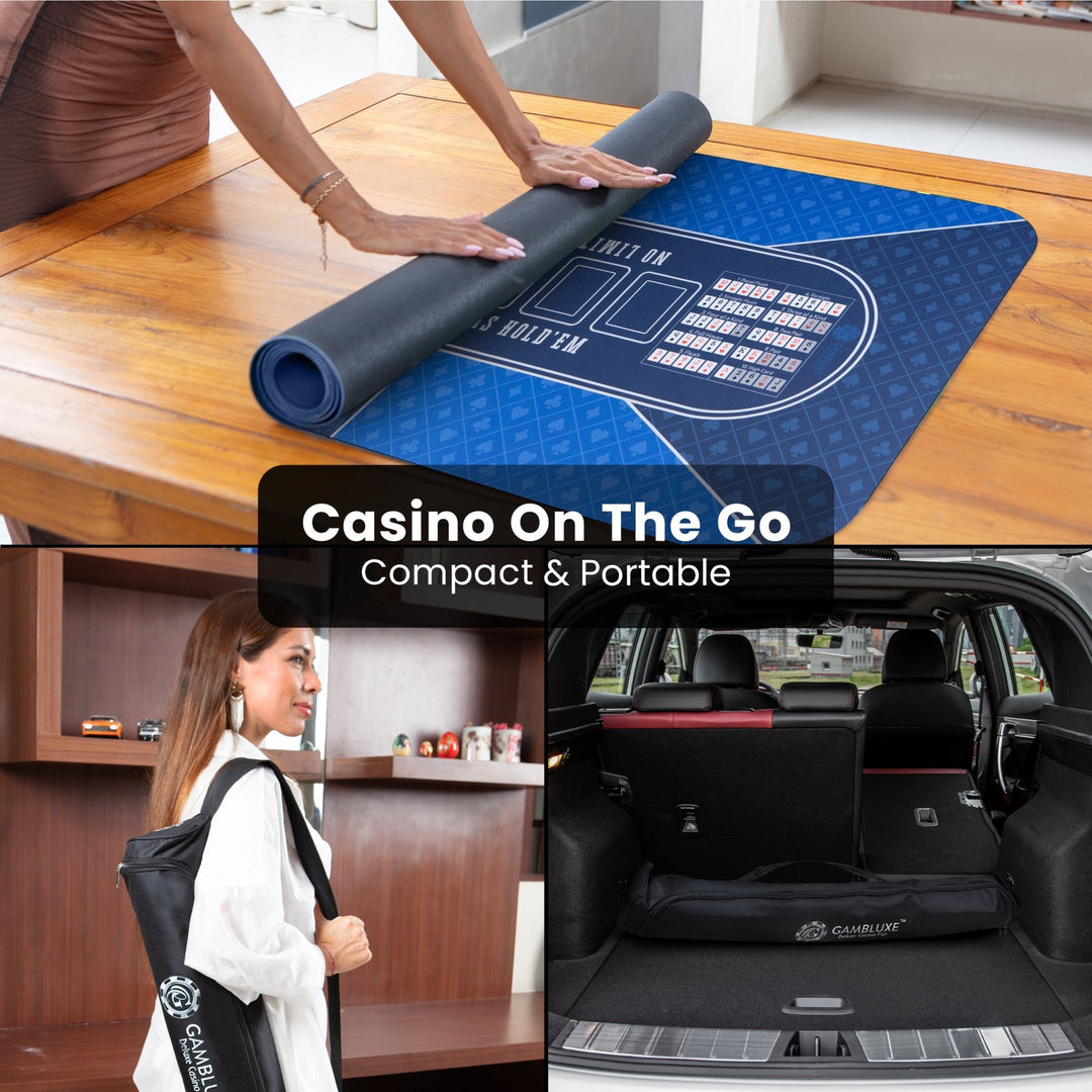 47" x 23" Blue Professional Poker Mat - GAMBLUXE