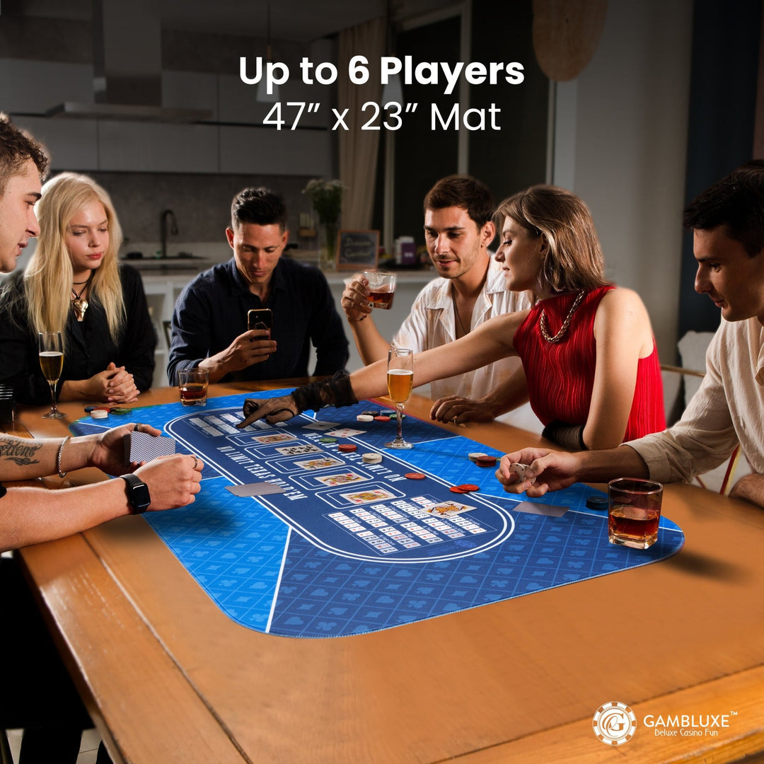47" x 23" Blue Professional Poker Mat - GAMBLUXE