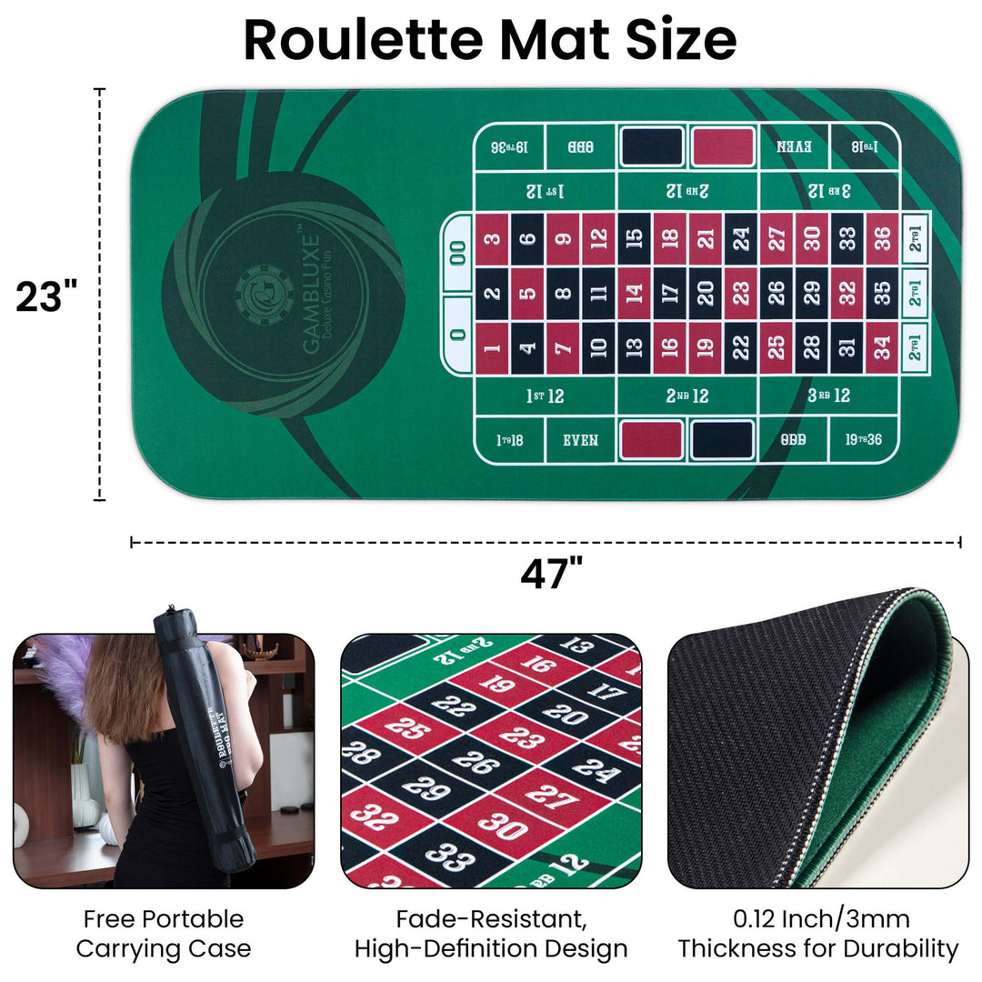 47" x 23" Green Professional Roulette Mat - GAMBLUXE