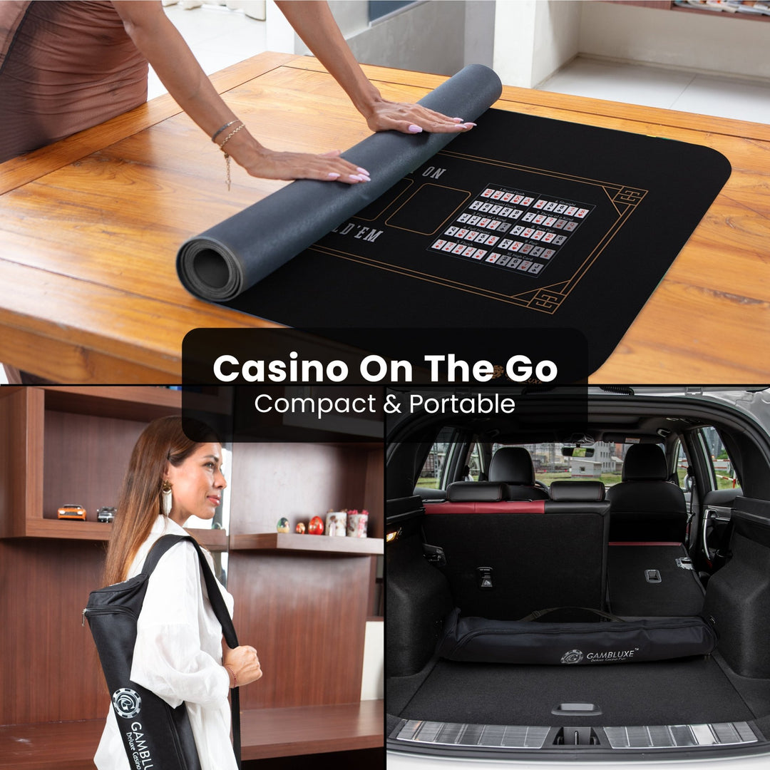47" x 23" Midnight Elegance Black Professional Poker Mat - GAMBLUXE