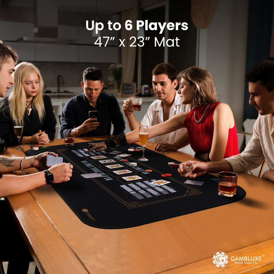 47" x 23" Midnight Elegance Black Professional Poker Mat - GAMBLUXE