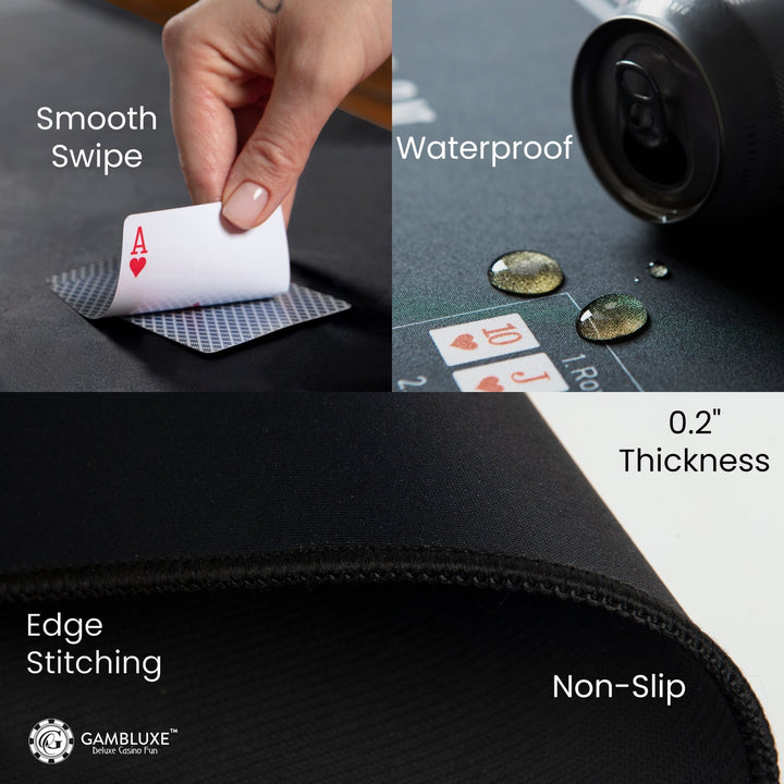 47" x 23" Midnight Elegance Black Professional Poker Mat - GAMBLUXE