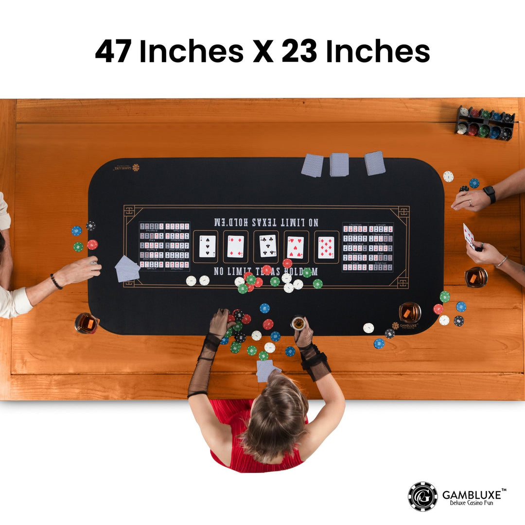 47" x 23" Midnight Elegance Black Professional Poker Mat - GAMBLUXE