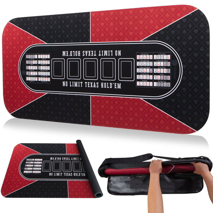 47" x 23" Red & Black Professional Poker Mat - GAMBLUXE