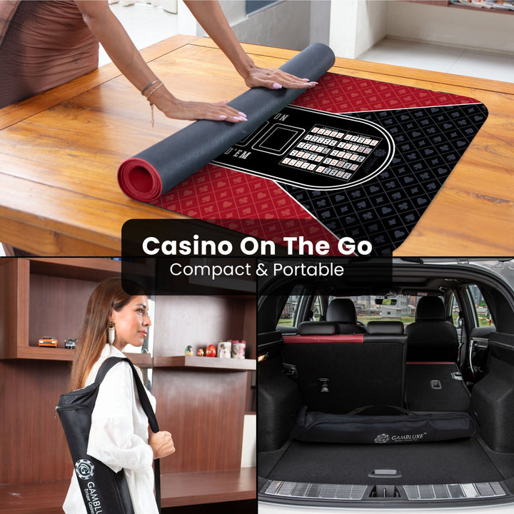 47" x 23" Red & Black Professional Poker Mat - GAMBLUXE
