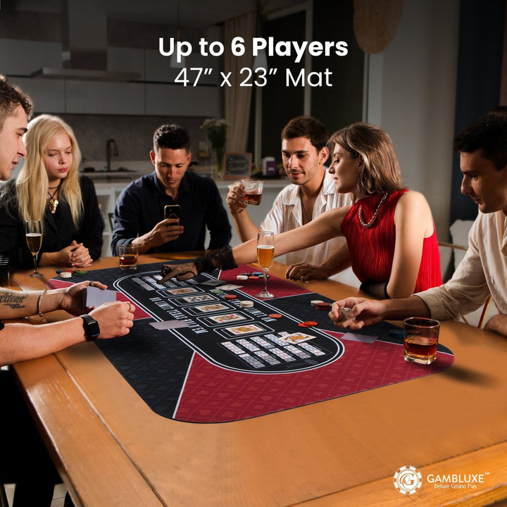 47" x 23" Red & Black Professional Poker Mat - GAMBLUXE