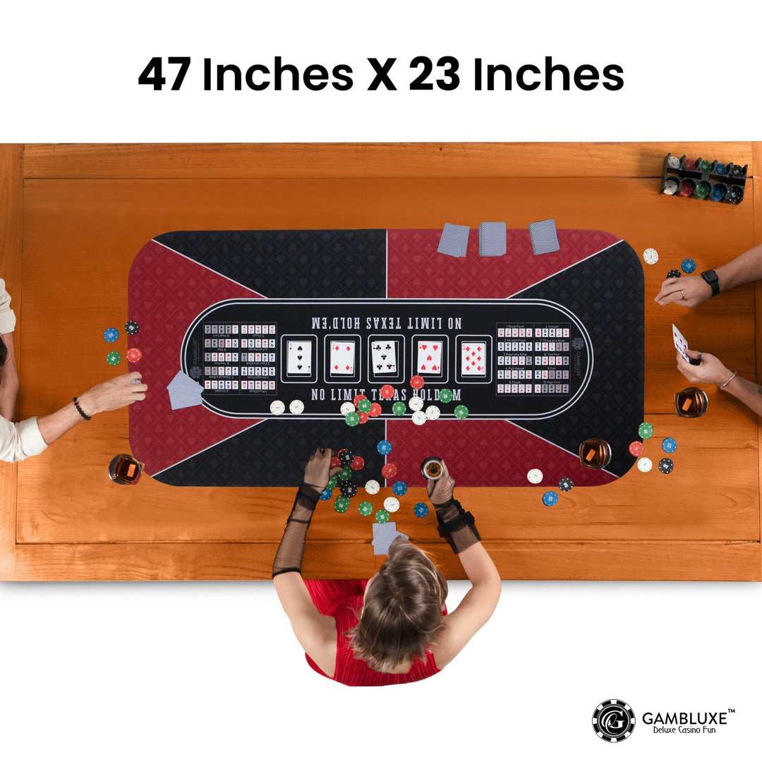 47" x 23" Red & Black Professional Poker Mat - GAMBLUXE