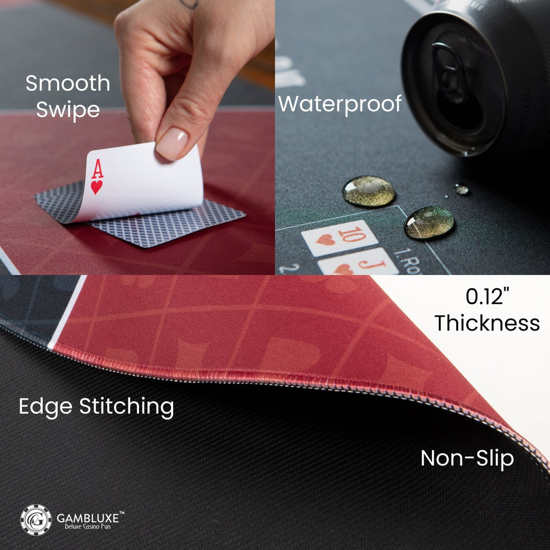 47" x 23" Red & Black Professional Poker Mat - GAMBLUXE