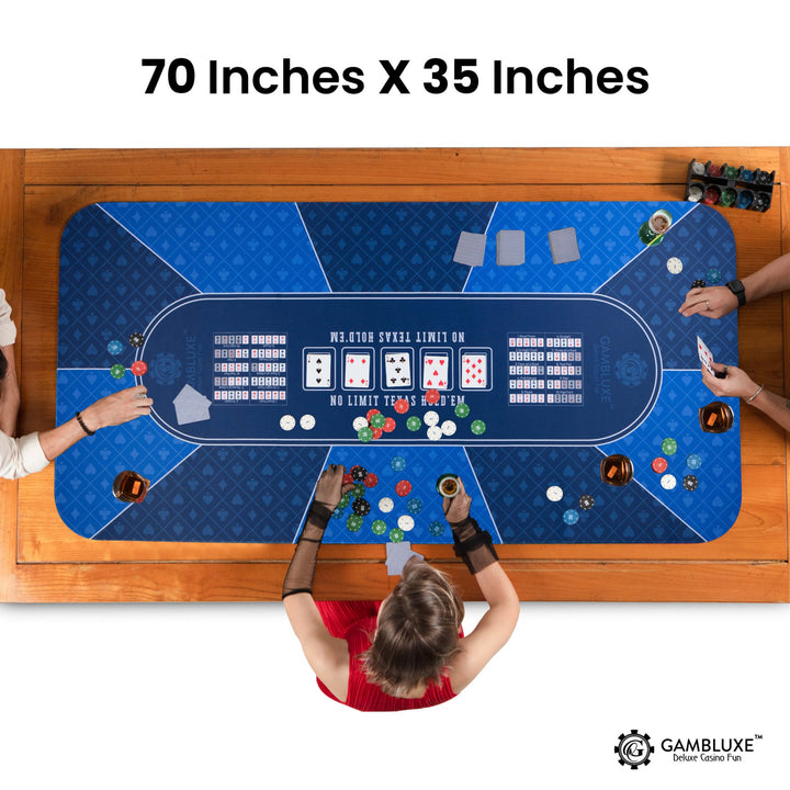 70" x 35" Blue Professional Poker Mat - GAMBLUXE