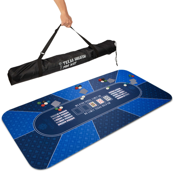 70" x 35" Blue Professional Poker Mat - GAMBLUXE