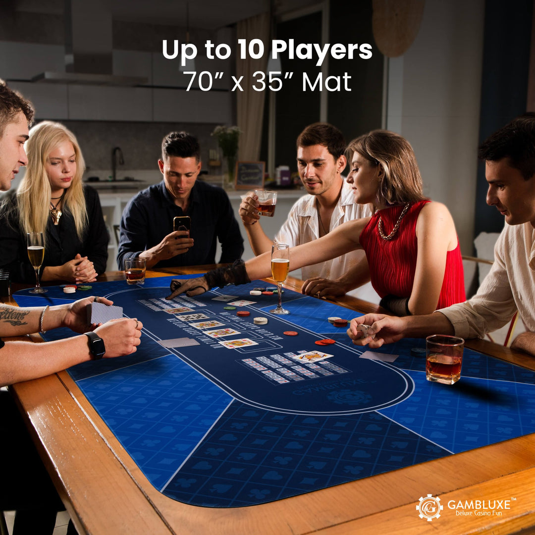 70" x 35" Blue Professional Poker Mat - GAMBLUXE