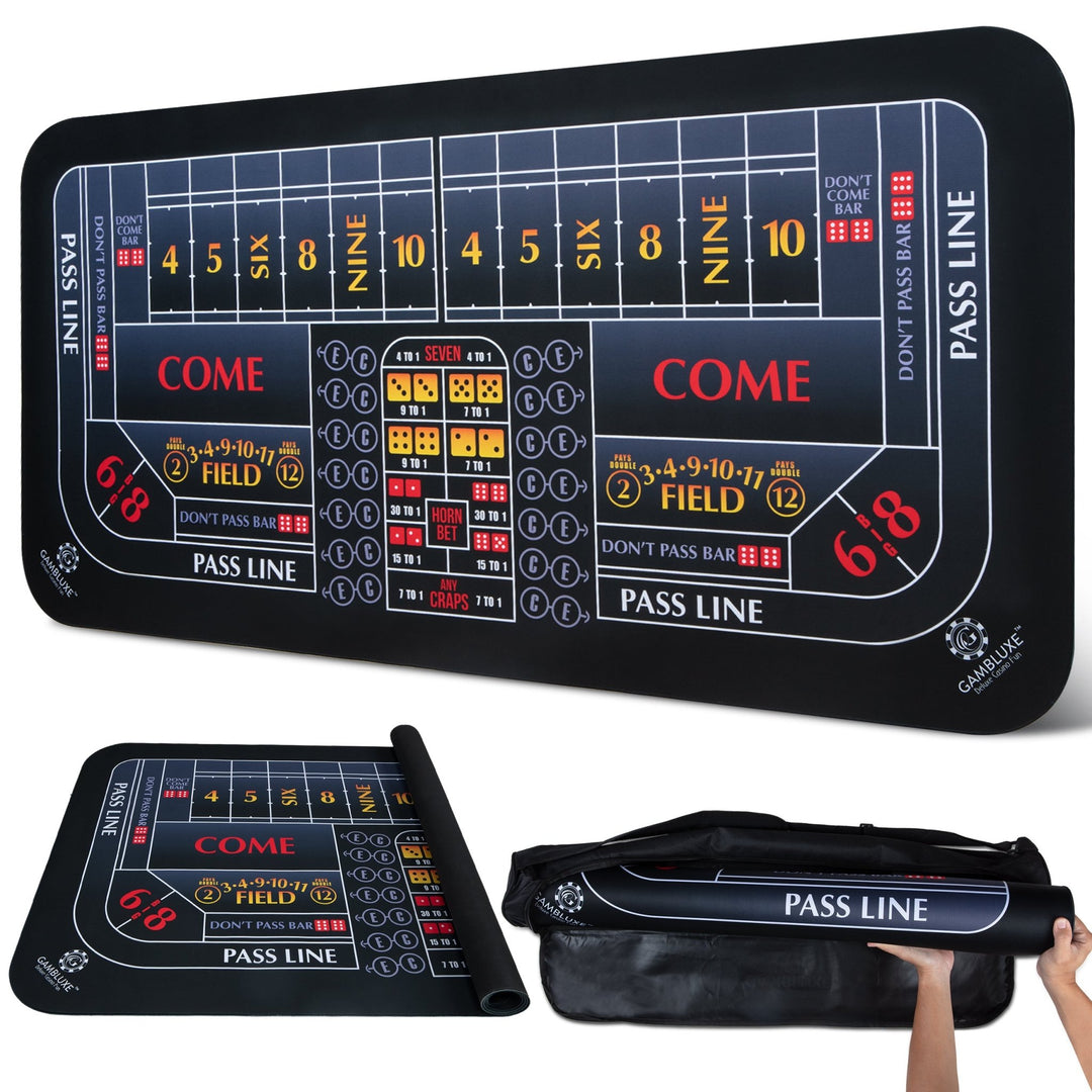 70" x 35" Double Dealer Black Craps Mat - GAMBLUXE