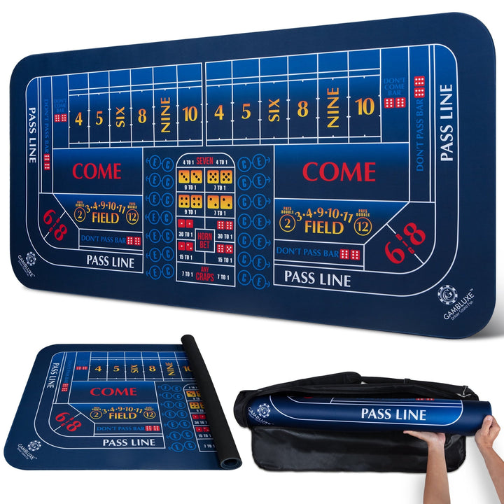 70" x 35" Double Dealer Blue Craps Mat - GAMBLUXE