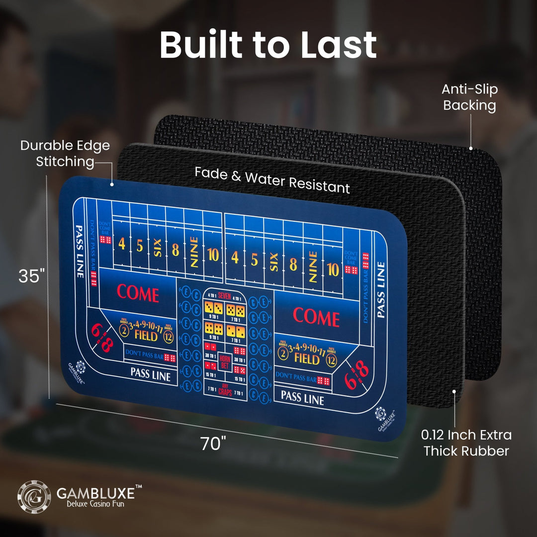 70" x 35" Double Dealer Blue Craps Mat - GAMBLUXE