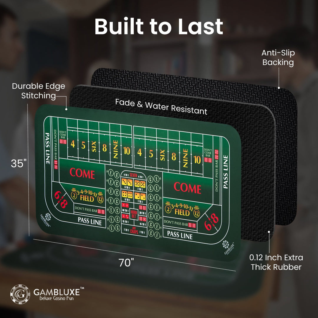 70" x 35" Double Dealer Green Craps Mat - GAMBLUXE