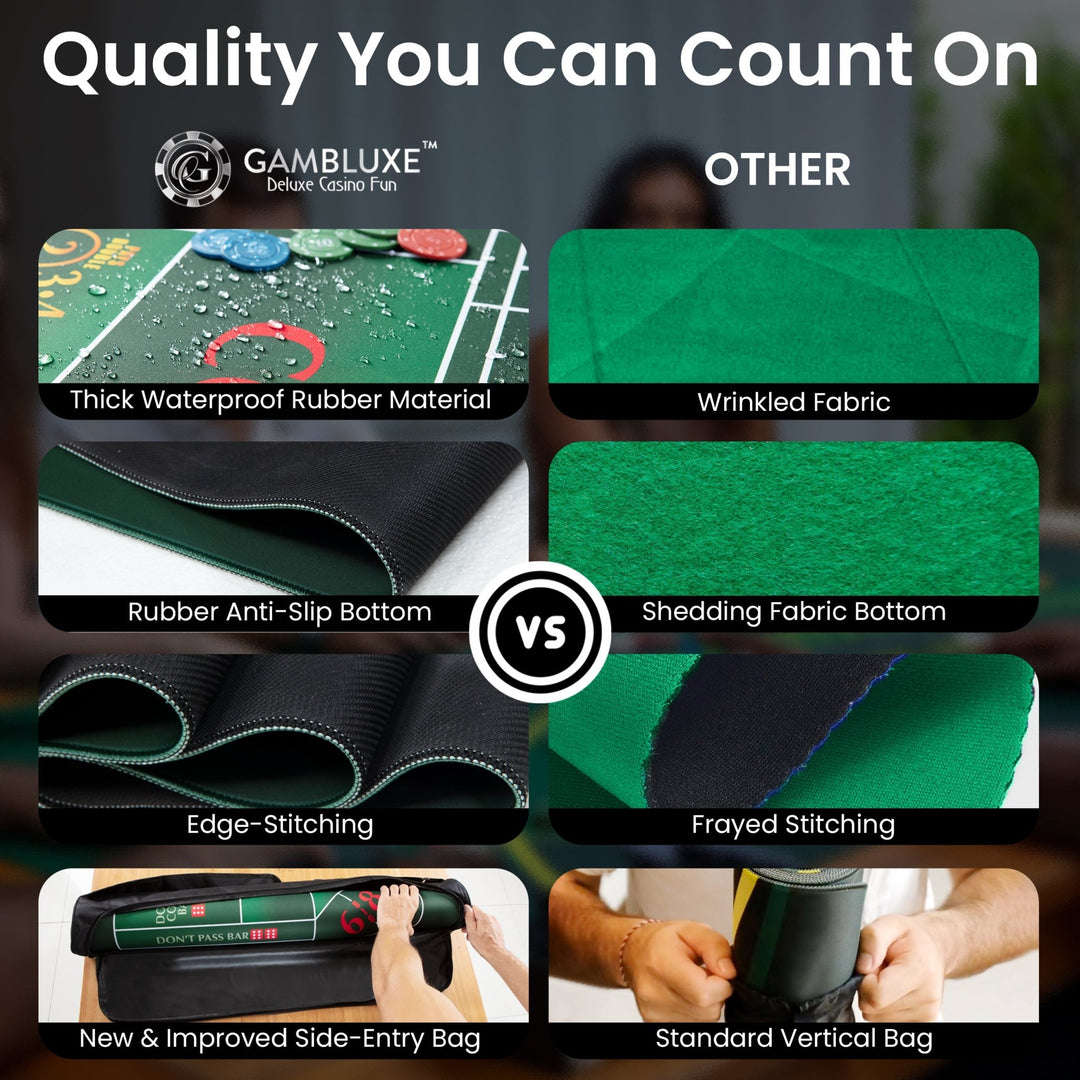 70" x 35" Double Dealer Green Craps Mat - GAMBLUXE