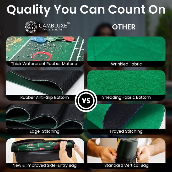 70" x 35" Double Dealer Green Craps Mat - GAMBLUXE
