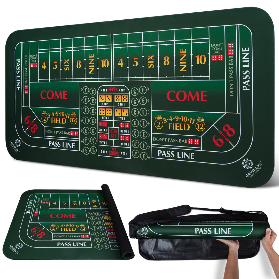 70" x 35" Double Dealer Green Craps Mat - GAMBLUXE