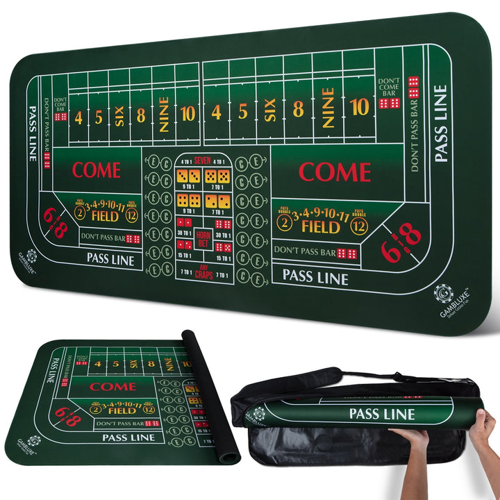 70" x 35" Double Dealer Green Craps Mat - GAMBLUXE