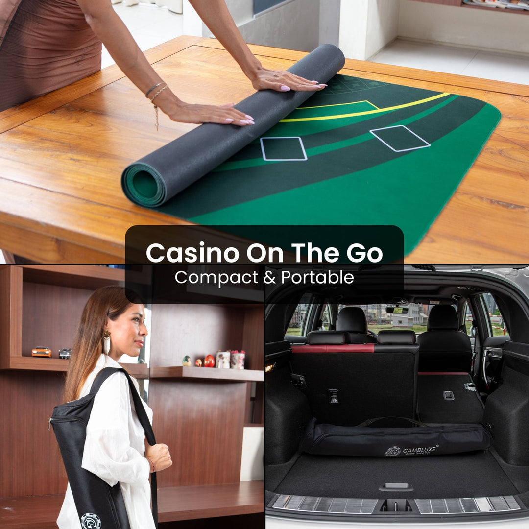 70" x 35" Green Professional Blackjack Mat - GAMBLUXE