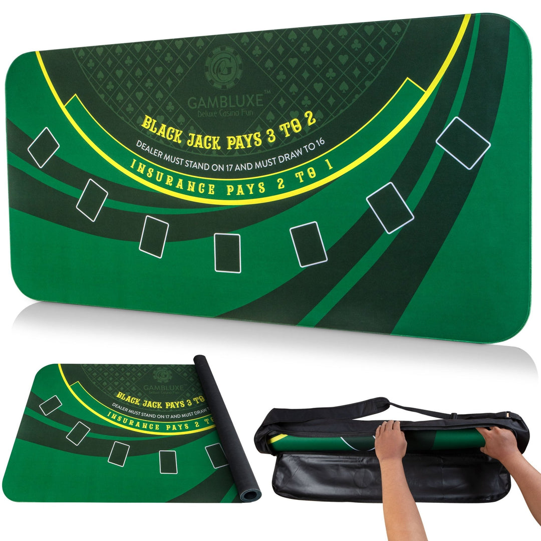 70" x 35" Green Professional Blackjack Mat - GAMBLUXE