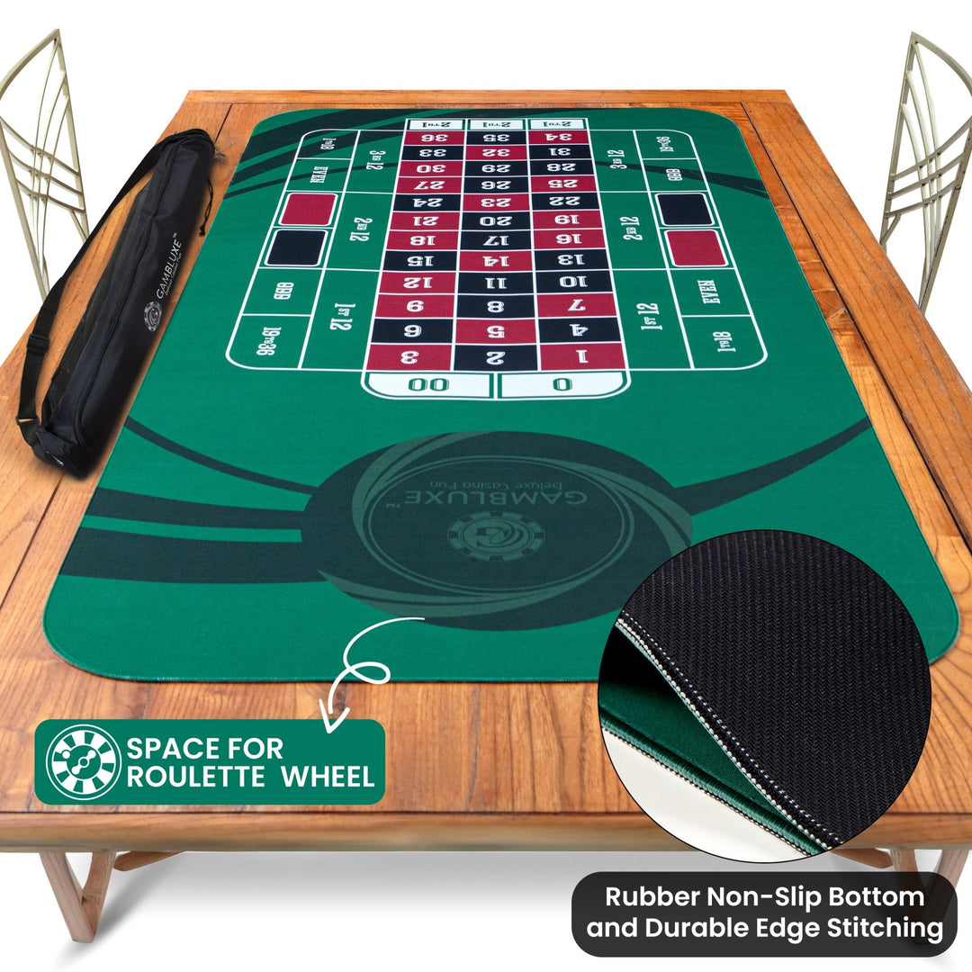 70" x 35" Green Professional Roulette Mat - GAMBLUXE