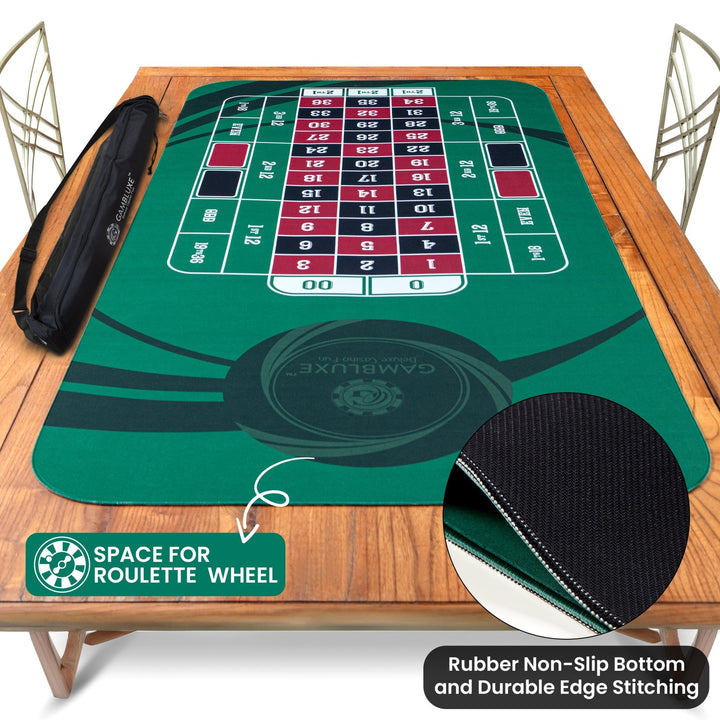 70" x 35" Green Professional Roulette Mat - GAMBLUXE