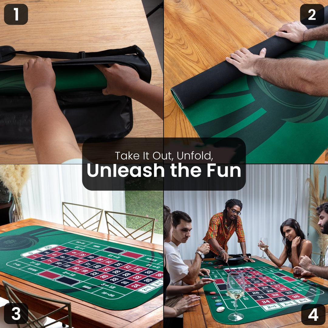 70" x 35" Green Professional Roulette Mat - GAMBLUXE
