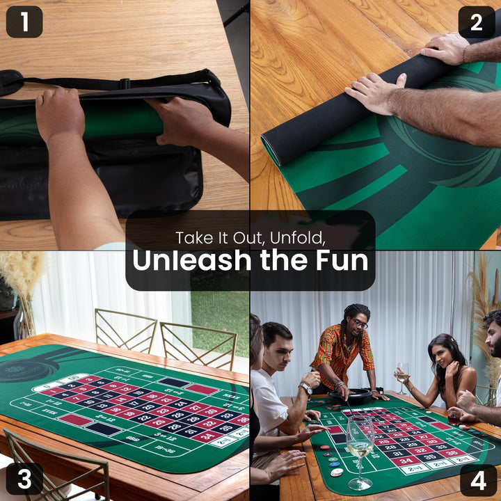 70" x 35" Green Professional Roulette Mat - GAMBLUXE