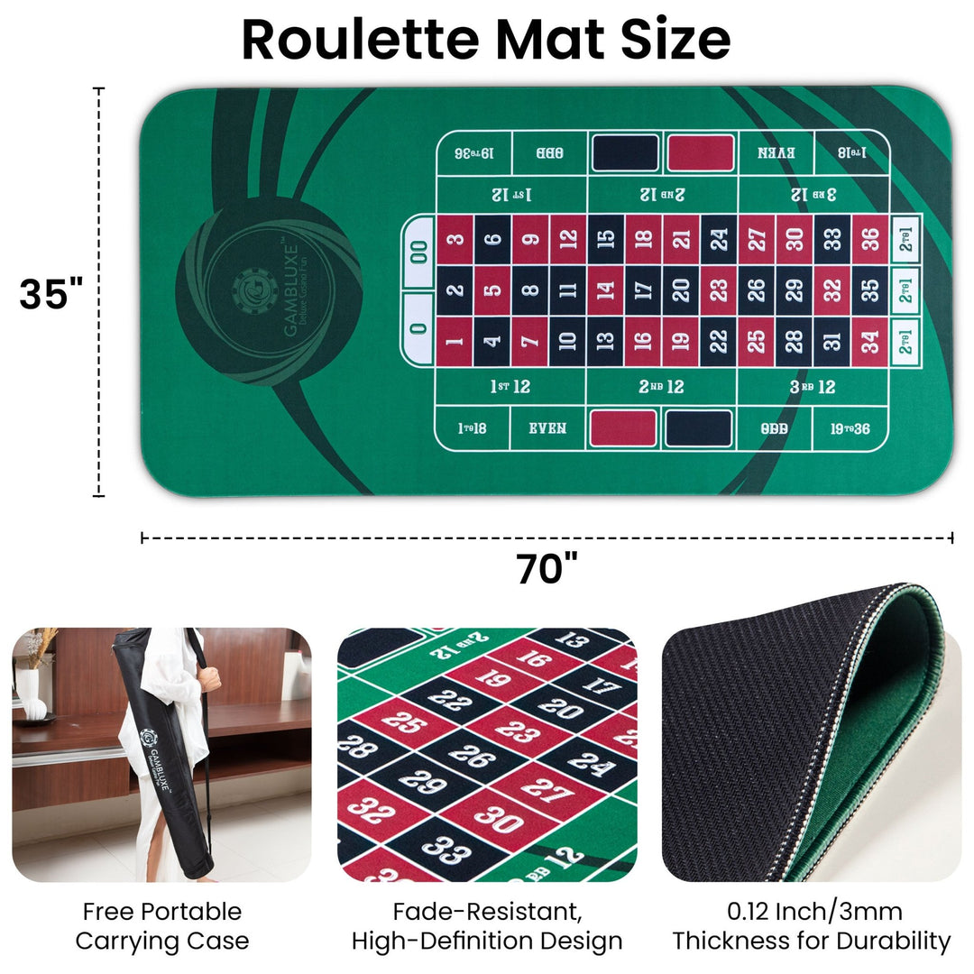 70" x 35" Green Professional Roulette Mat - GAMBLUXE