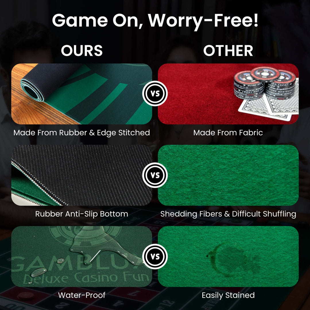 70" x 35" Green Professional Roulette Mat - GAMBLUXE
