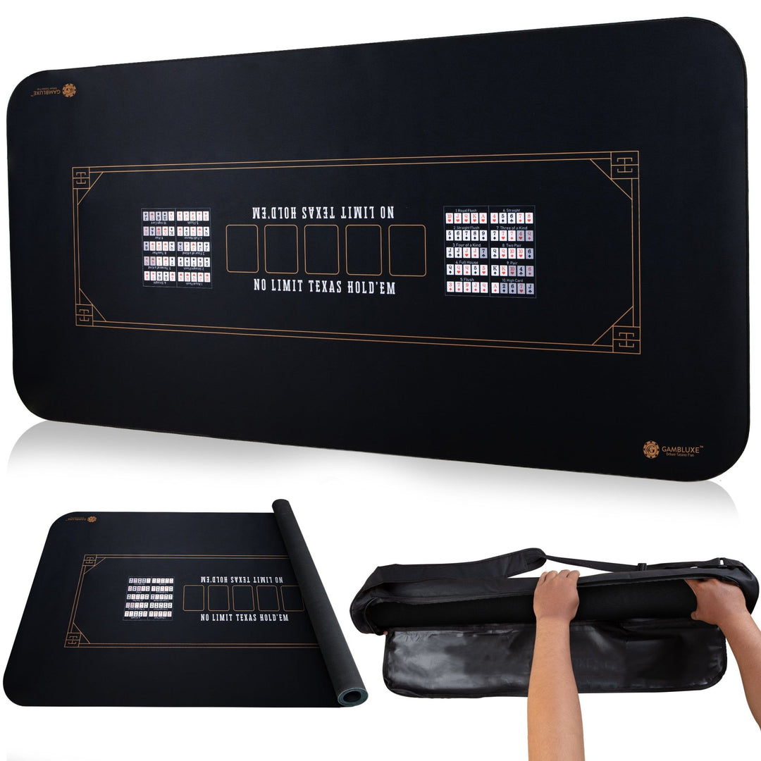 70" x 35" Midnight Elegance Black Professional Poker Mat - GAMBLUXE