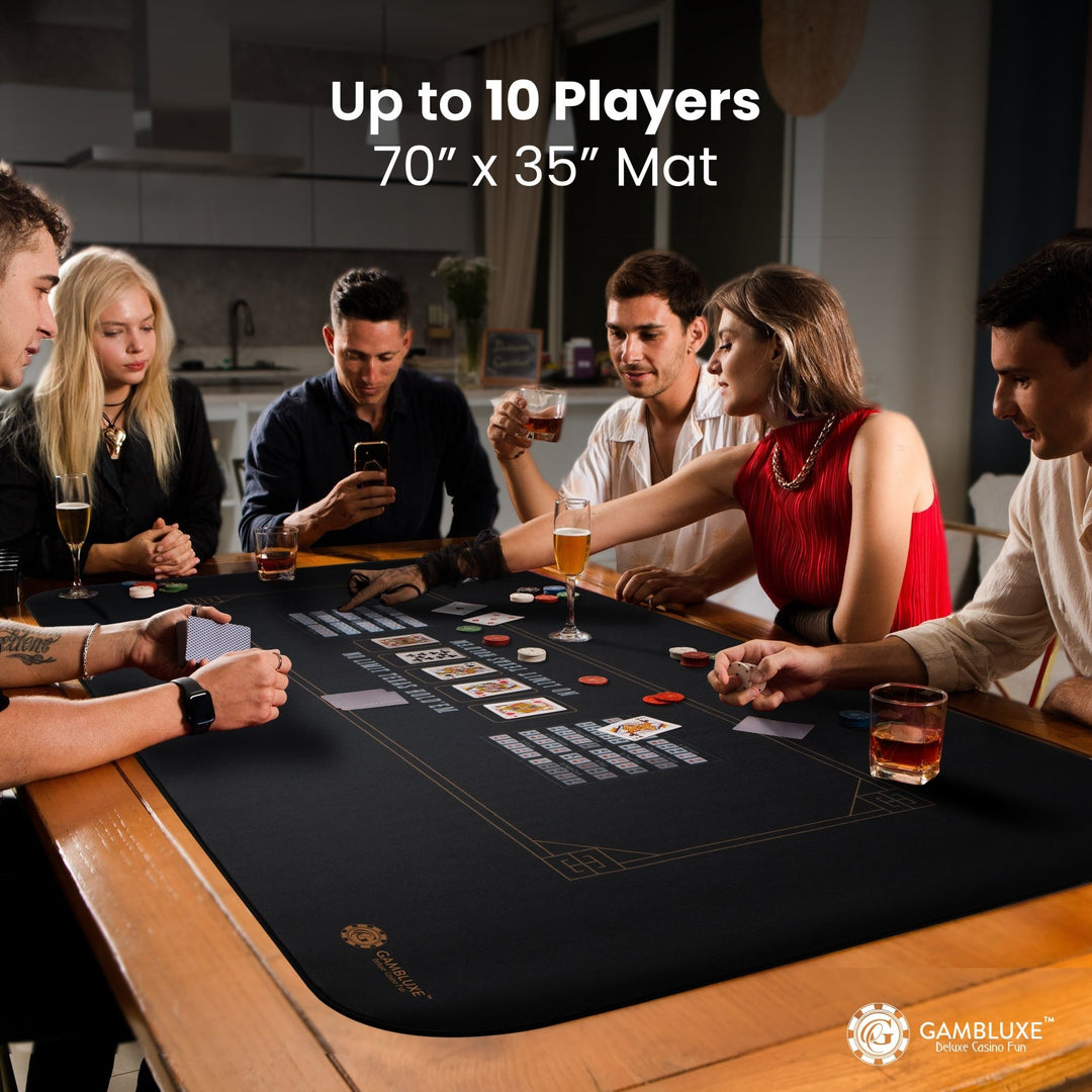 70" x 35" Midnight Elegance Black Professional Poker Mat - GAMBLUXE
