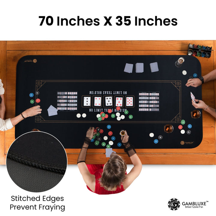 70" x 35" Midnight Elegance Black Professional Poker Mat - GAMBLUXE