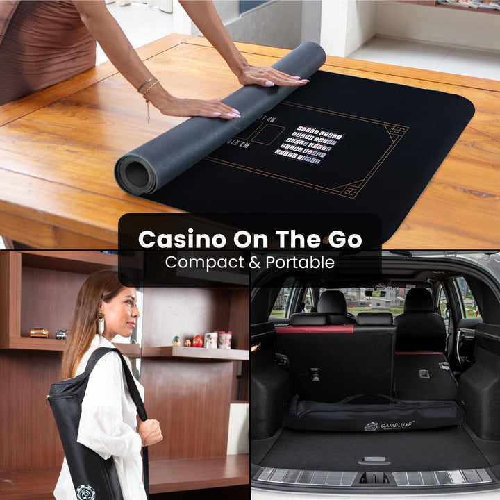70" x 35" Midnight Elegance Black Professional Poker Mat - GAMBLUXE