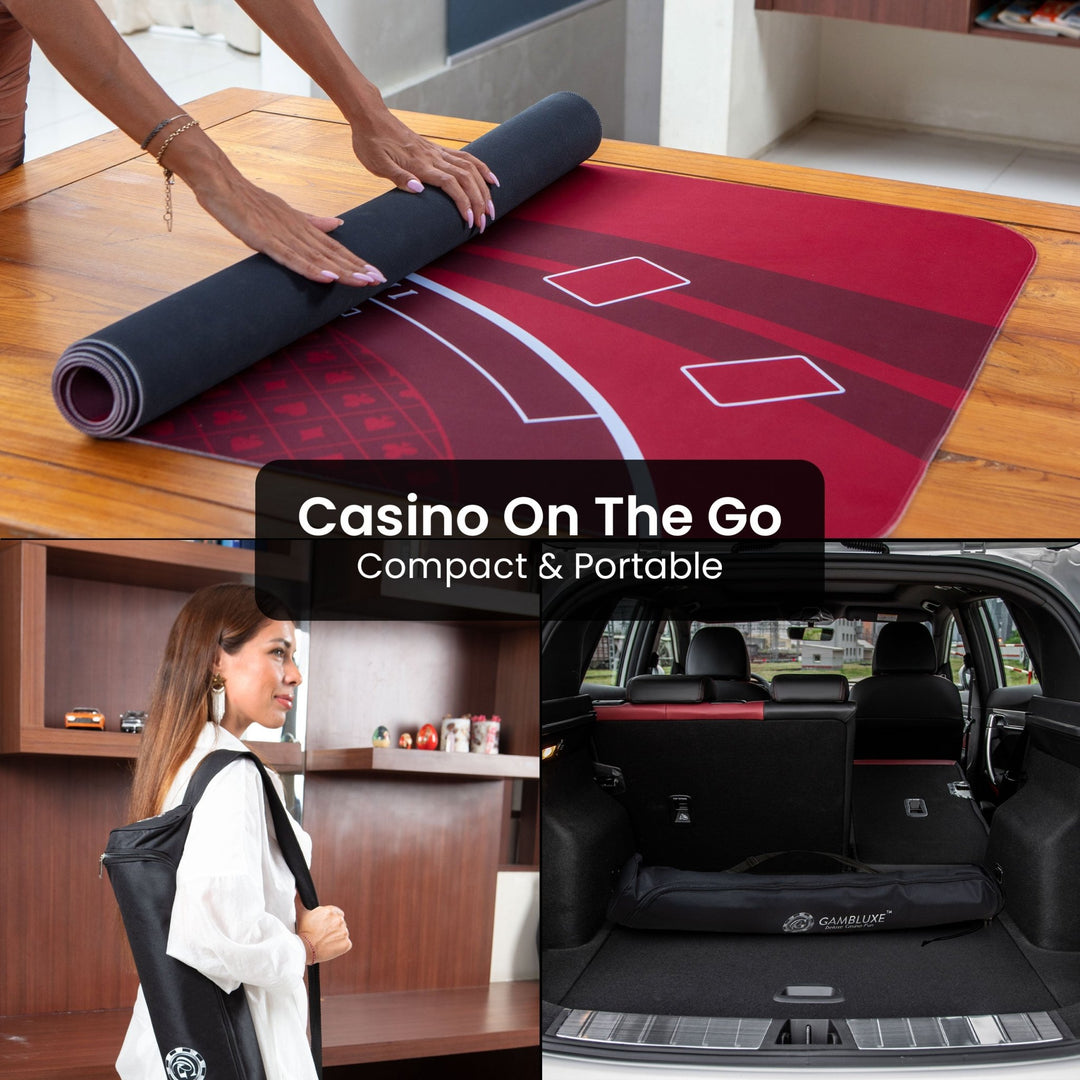 70" x 35" Red Professional Blackjack Mat - GAMBLUXE