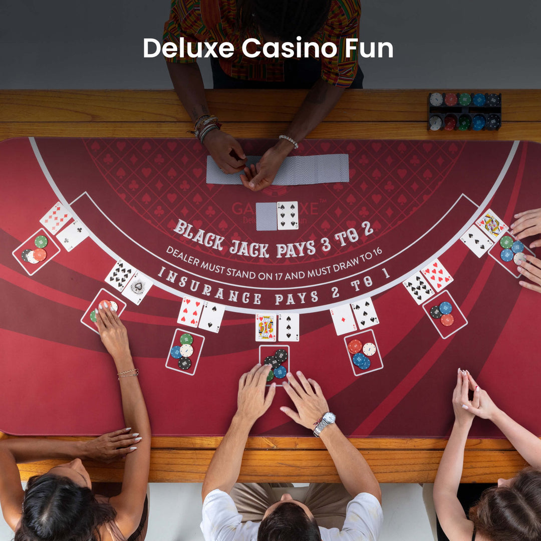 70" x 35" Red Professional Blackjack Mat - GAMBLUXE