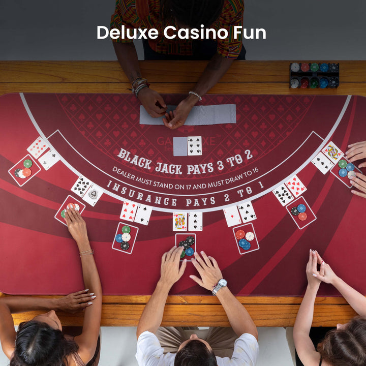 70" x 35" Red Professional Blackjack Mat - GAMBLUXE