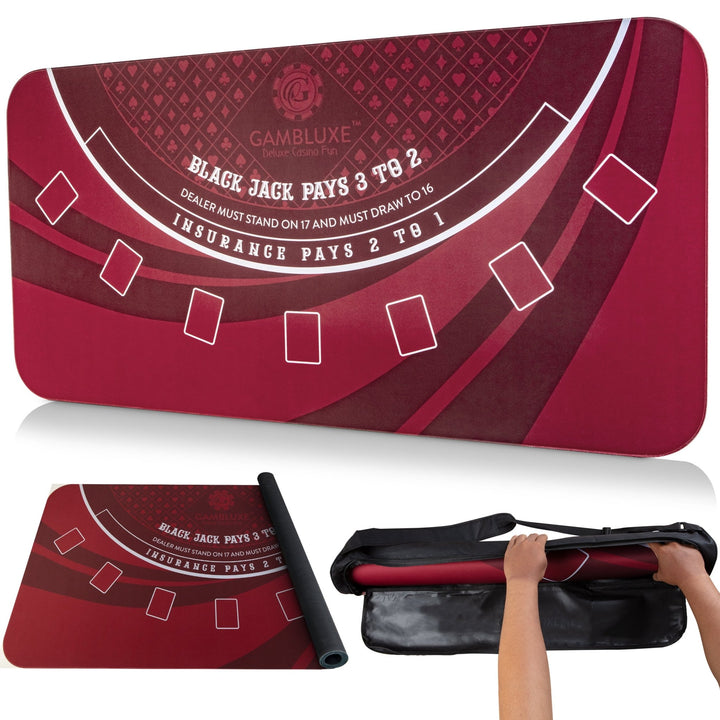 70" x 35" Red Professional Blackjack Mat - GAMBLUXE