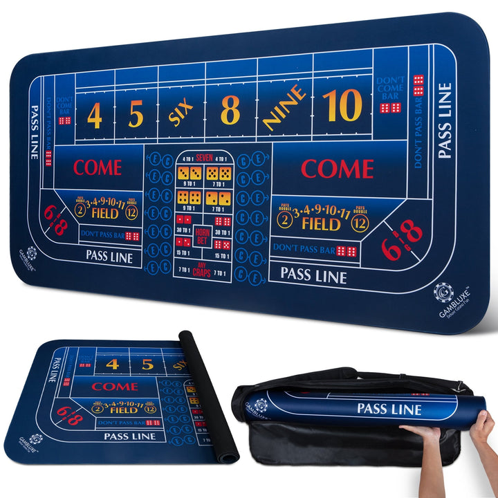 70" x 35" Single Dealer Blue Craps Mat - GAMBLUXE