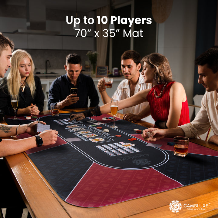 70" x 35" Red & Black Professional Poker Mat