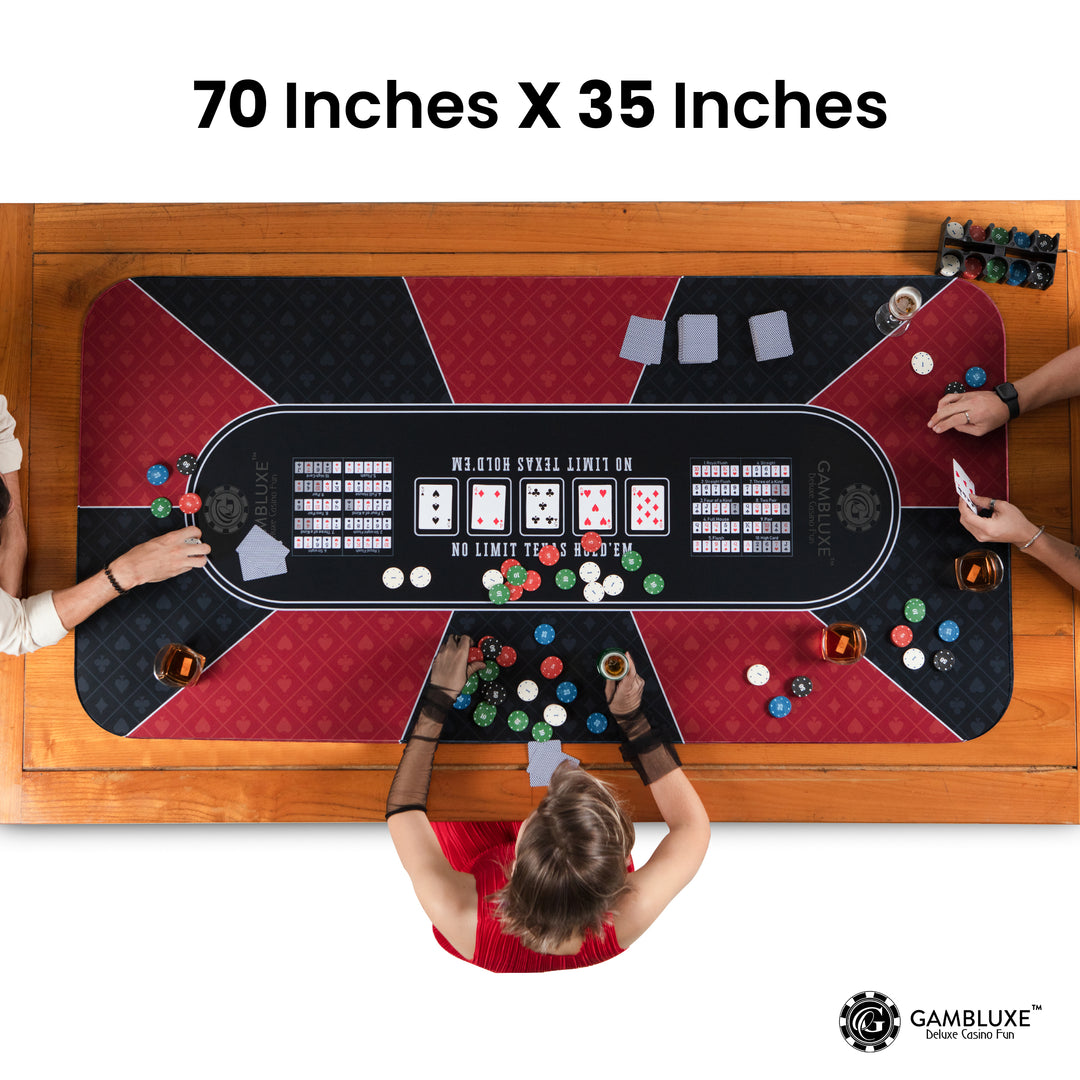70" x 35" Red & Black Professional Poker Mat