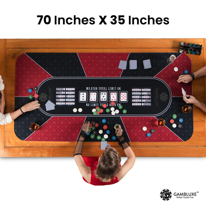 70" x 35" Red & Black Professional Poker Mat
