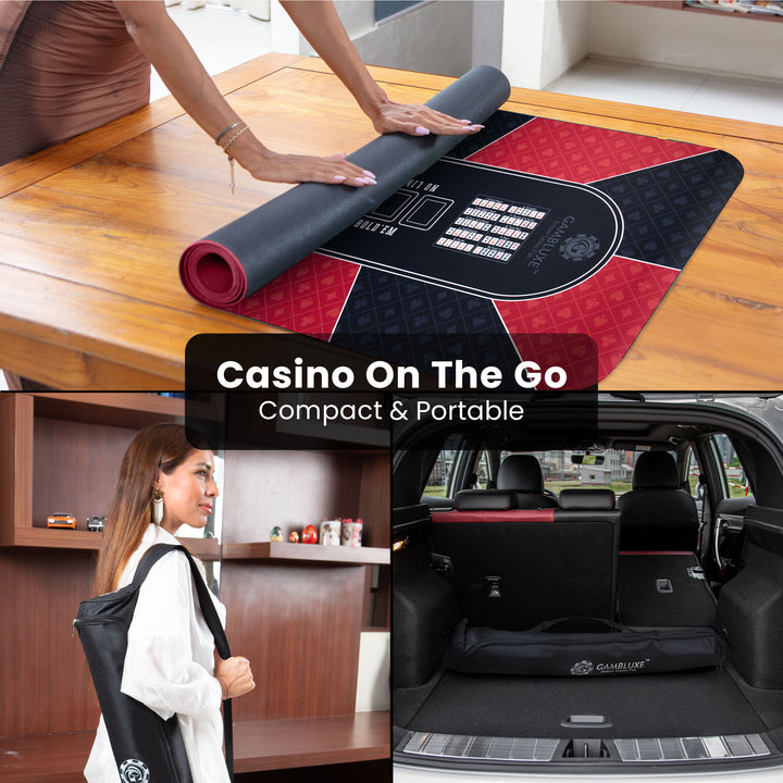 70" x 35" Red & Black Professional Poker Mat